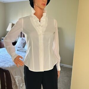 Brooks Brothers White Ruffled Blouse